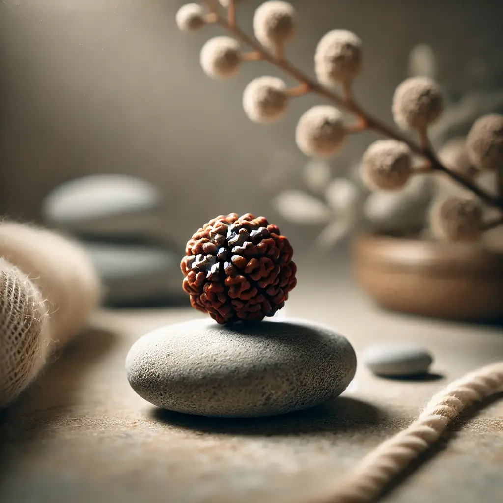 dalle-2024-10-07-204717-a-4-mukhi-rudraksha-bead-placed-on-a-small-stone-for-a-zen-like-composition-.webp